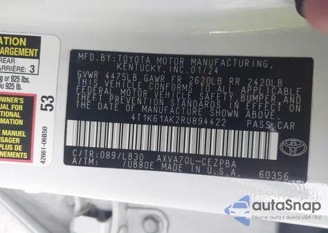 2024 Toyota Camry Xse z USA, uszkodzony, nr VIN 4T1K61AK2RU894422